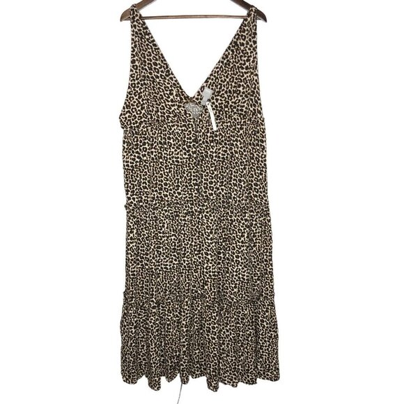 ASOS NWT‎ Animal Print Tiered Midi Dress Black and Brown Size 14 - Picture 1 of 9